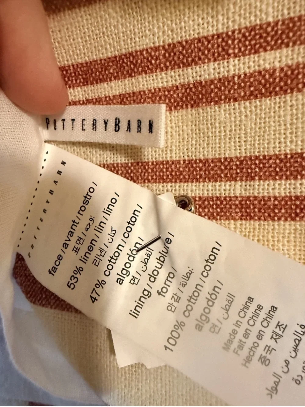 Pottery Barn Antique Stripe Drape | RED Striped Curtain Blackout Lining 84” L
